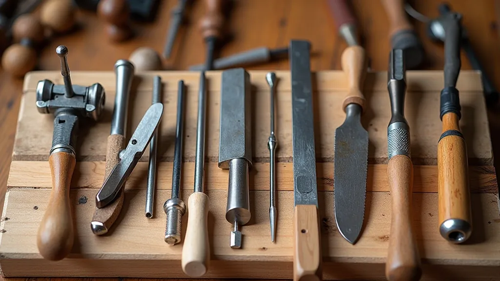 Collection of essential hand tools for woodworking including chisels, saws, and hand planes