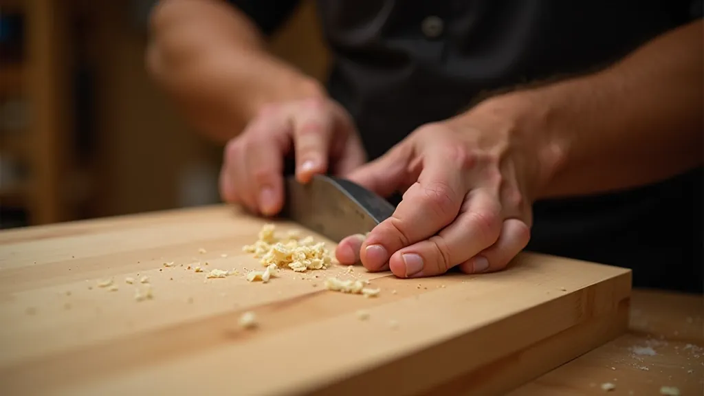 Hand planing wooden board showing shavings, proper technique with body position and arm movement