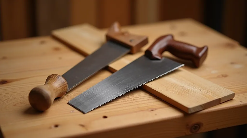 Handsaw and Japanese pull saw displayed together on a wooden surface
