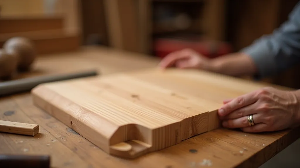 Wooden cutting board in progress, showing joinery details and finish work